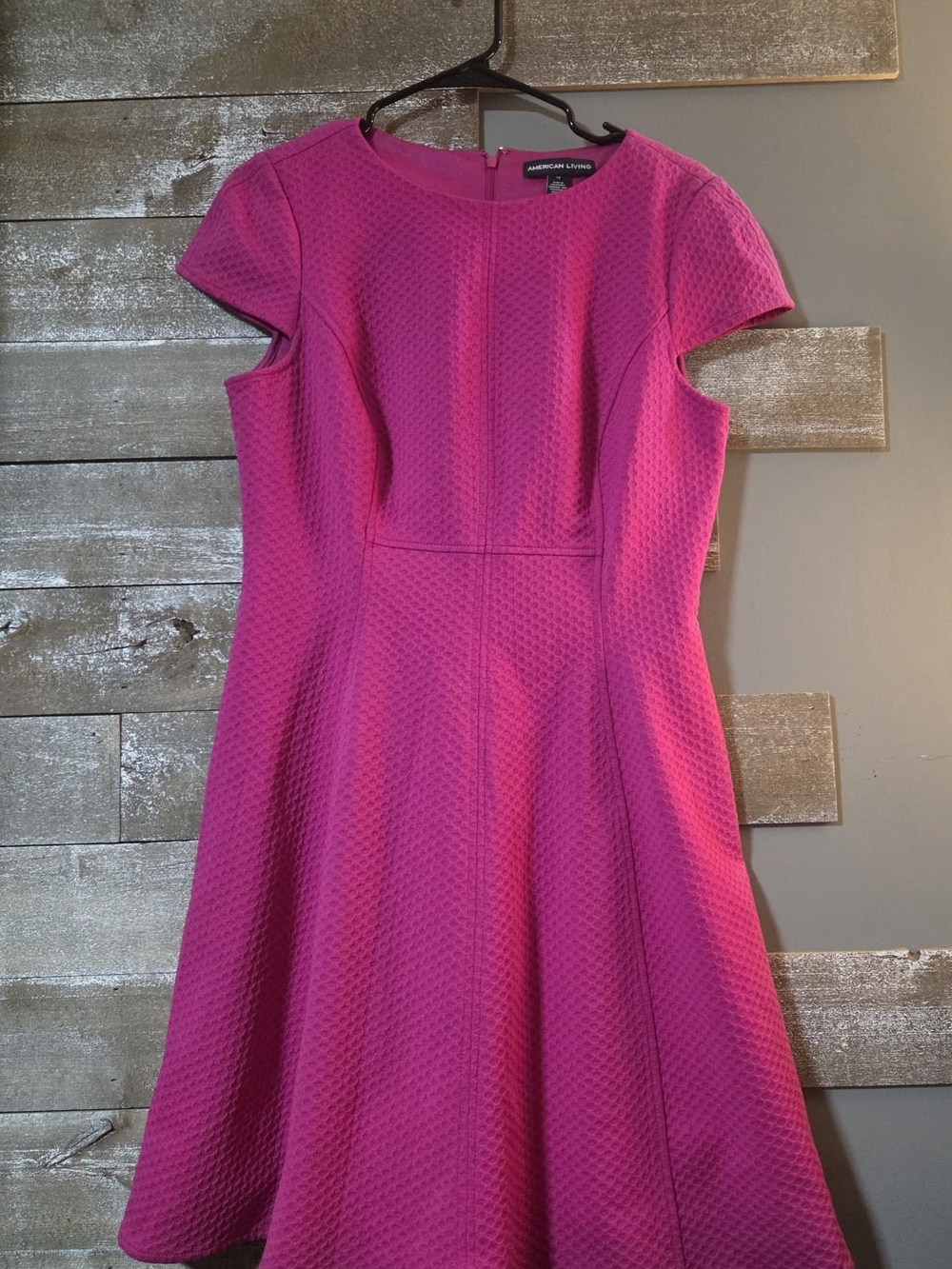 American Living Hot Pink Textured Fit-and-Flare Midi Dress